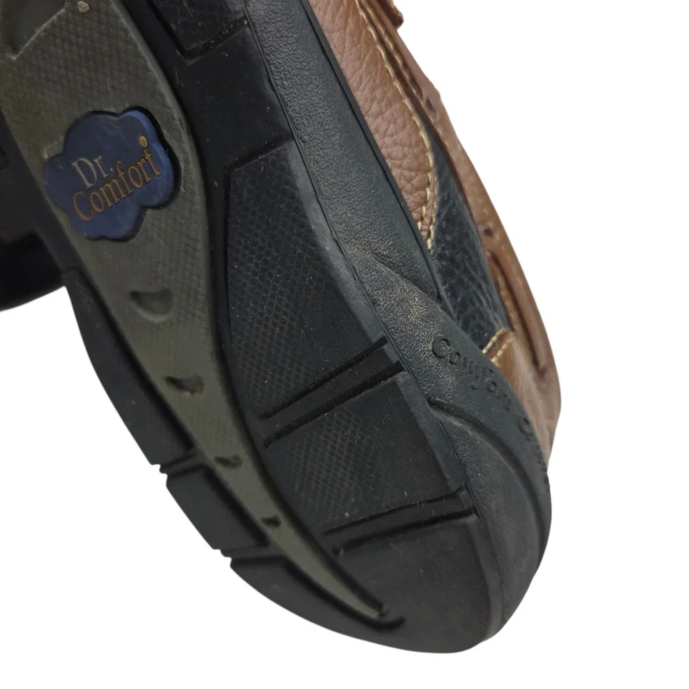 Dr. Comfort Mike Boat Shoes 8660 10.5W Brown Black Leather Therapeutic Loafers